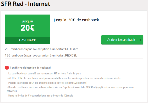 Cashback SFR Red Internet